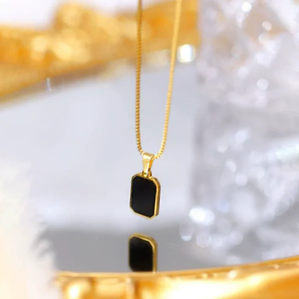 Square black titanium steel necklace - Image 2