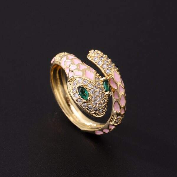 Golden Retro Green Eye Serpentine Ring - Image 3