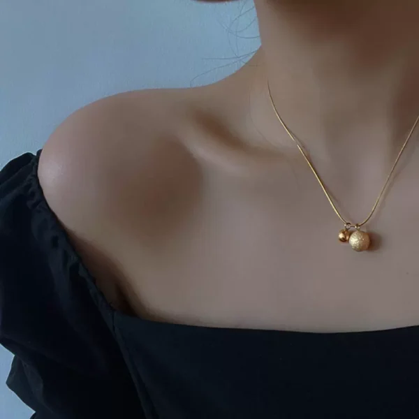 Small Golden Ball Titanium Steel Necklace - Image 3