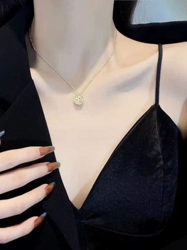 Outlet Clearance Lucky Double sided Necklace Gold Outlets Female - Image 2