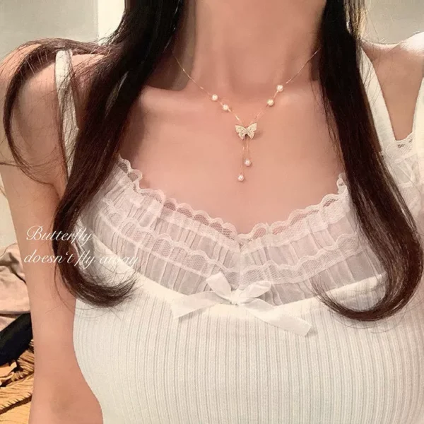 Butterfly Pearl Necklace for Women - Image 2