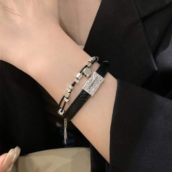 Cool black leather bracelet - Image 1