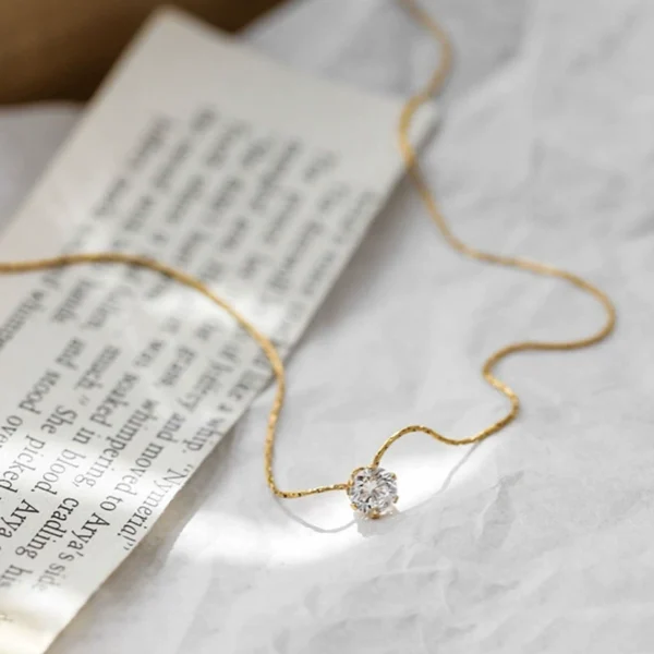 18K gold six claw zircon necklace - Image 1