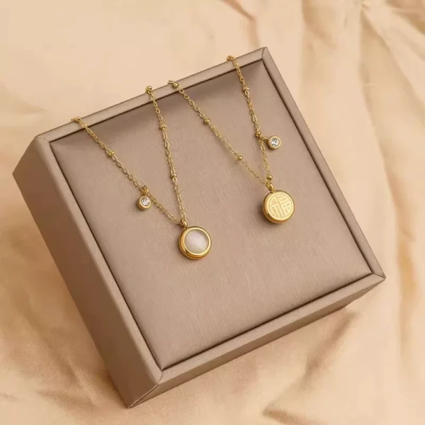 Outlet clearance cat eye lucky word double-sided necklace outlets women - Image 1