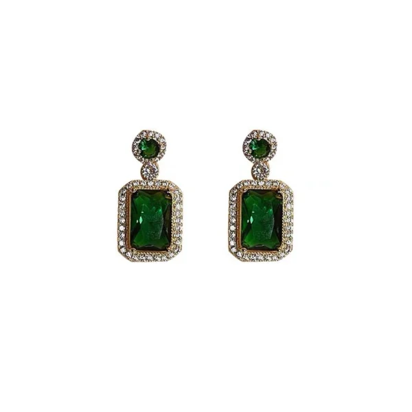 18K gold emerald square earrings outlets - Image 5