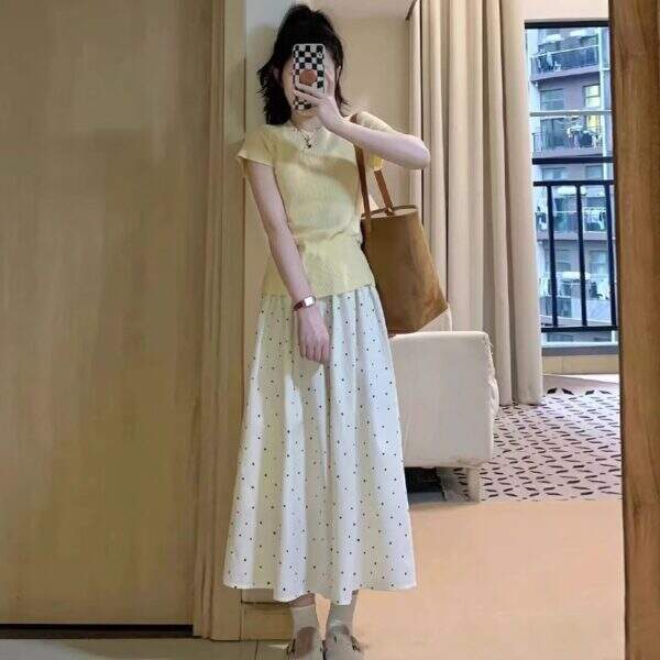 Off white polka dot skirt for women - Image 4