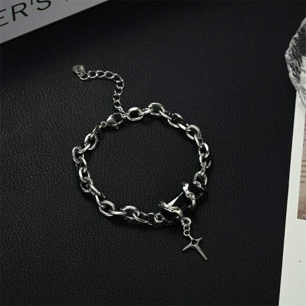 Star winding black diamond titanium steel bracelet for men - Image 3