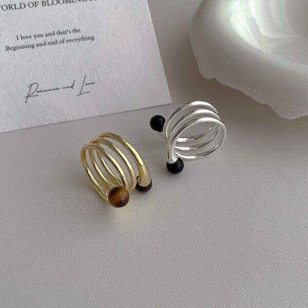 Tiger Eye Stone Metal Spring Ring - Image 4