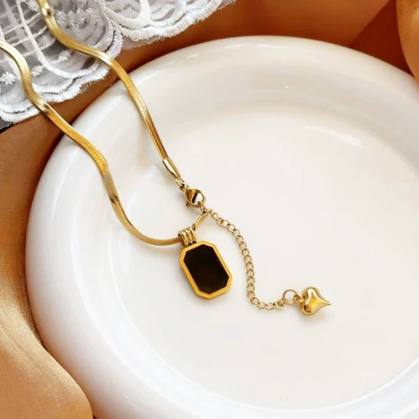 Square black titanium steel necklace - Image 4