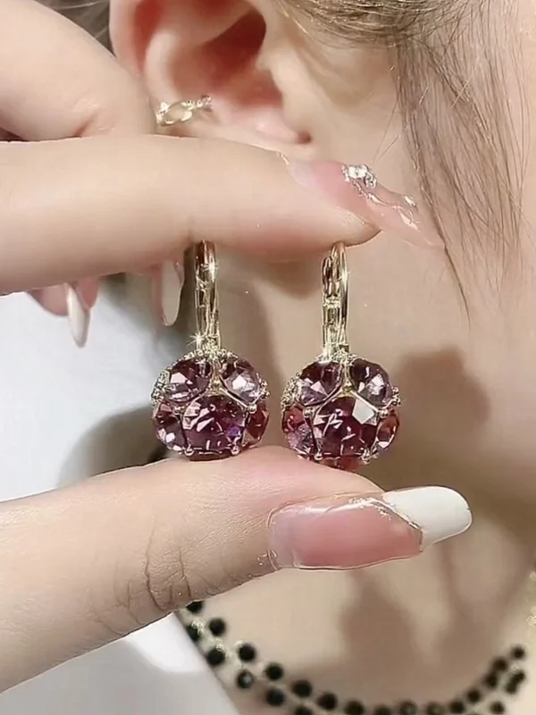 Purple Sparkling Diamond Ball Earrings - Image 2