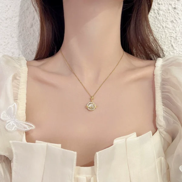 Cat's Eye Stone Planet Necklace - Image 2