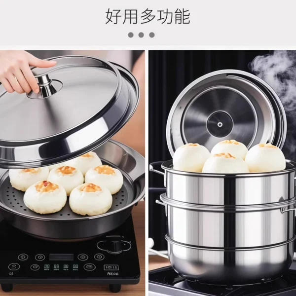 Stir fry pan, steaming tray, stainless steel steaming drawer partition - Image 3