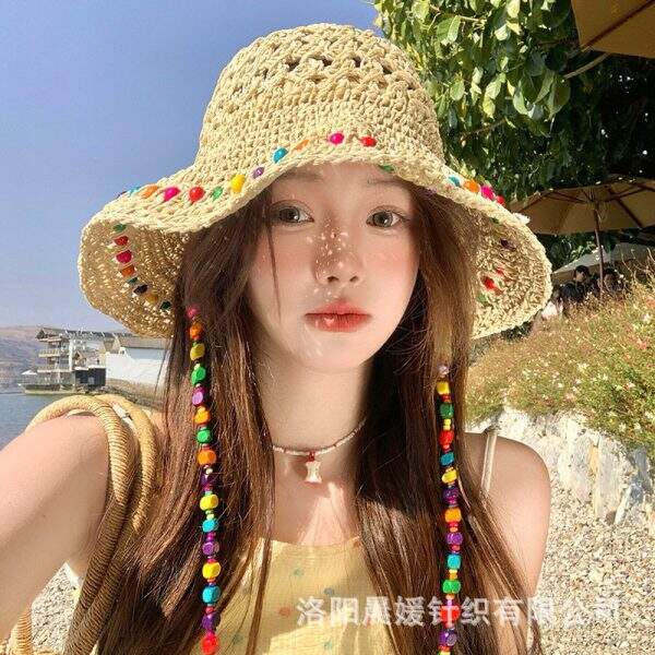 New Hyuna style colorful wooden bead straw hat - Image 4