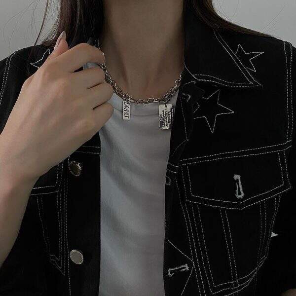Simple square pendant letter hip-hop necklace - Image 4