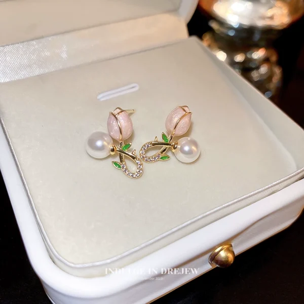 Outlet clearance pearl tulip earrings outlets - Image 2