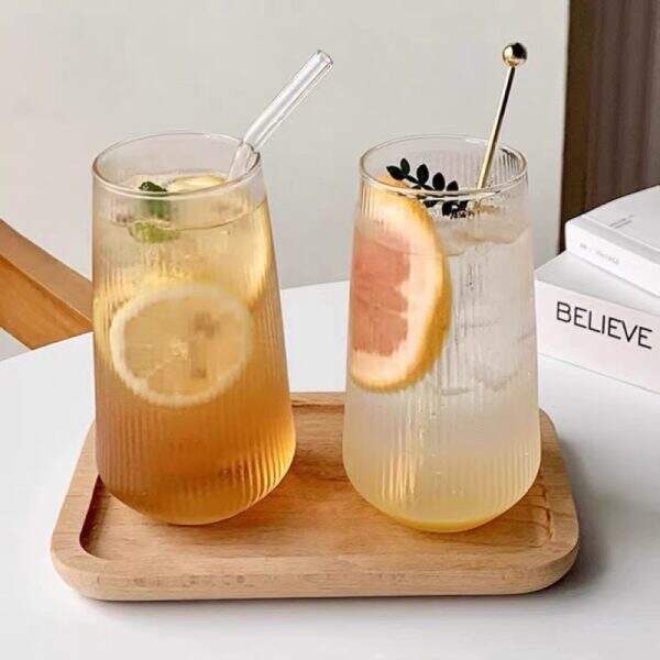 Summer striped high borosilicate glass cold drink cup - Image 1