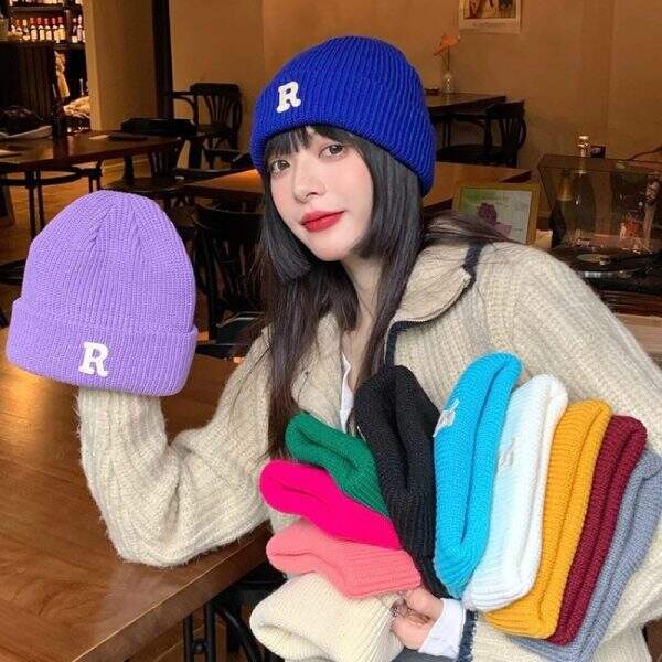 Knitted hat with letter R pattern - Image 1