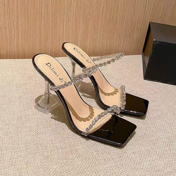 Diamond-studded high-heeled sandals - Image 1