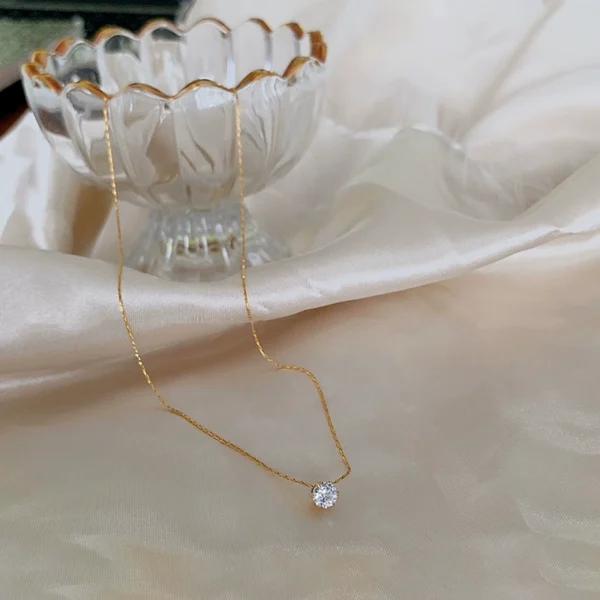18K gold six claw zircon necklace - Image 3