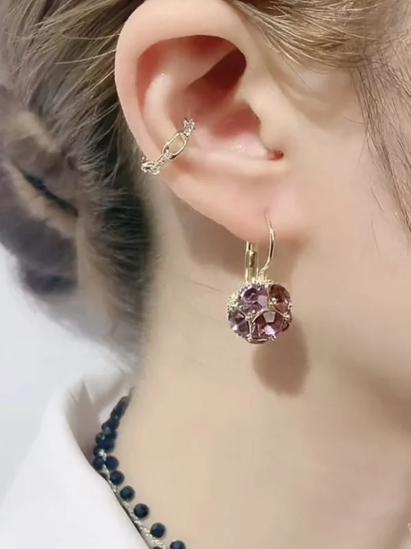Purple Sparkling Diamond Ball Earrings - Image 5
