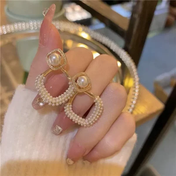 French diamond pearl earrings - Image 2
