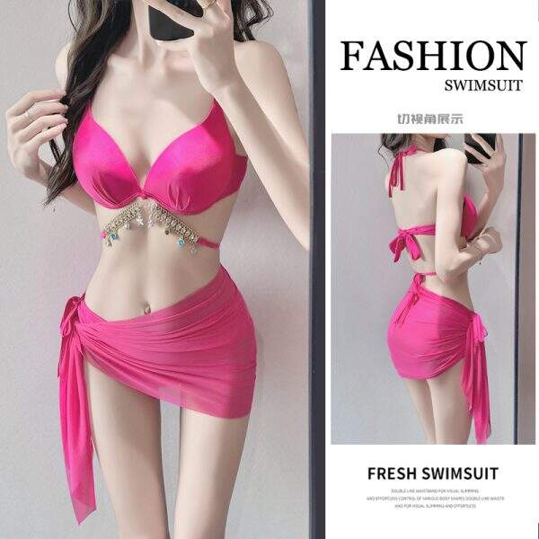 New solid color women's three piece swimsuit set - Image 2