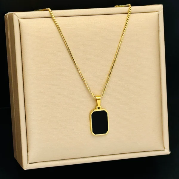 Square black titanium steel necklace - Image 3