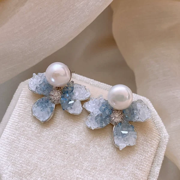 Outlet clearance gradient flower pearl earrings outlets - Image 3