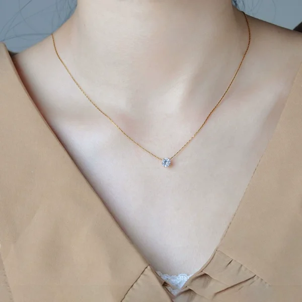 18K gold six claw zircon necklace - Image 4