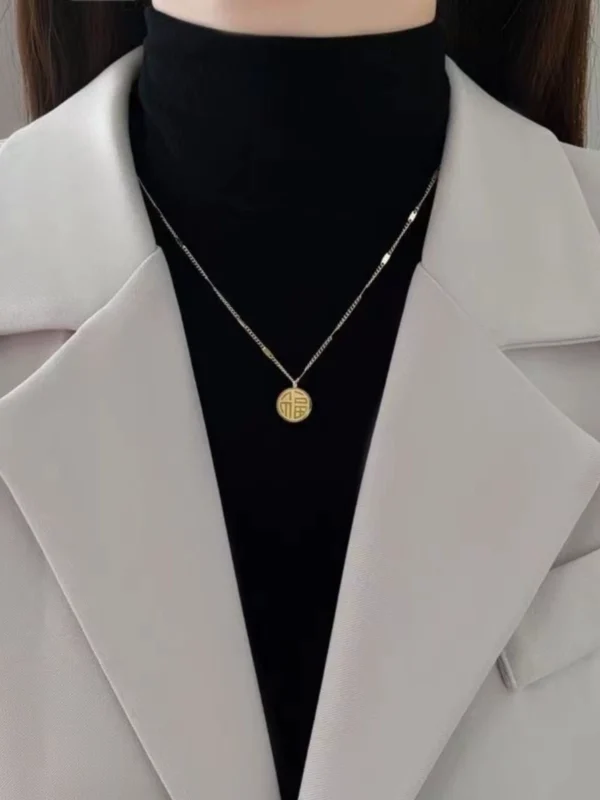 Outlet Clearance Lucky Double sided Necklace Gold Outlets Female - Image 4
