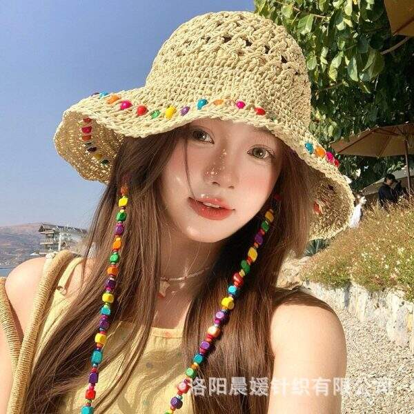New Hyuna style colorful wooden bead straw hat - Image 1