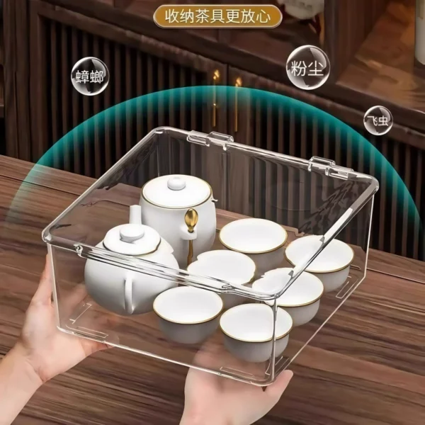 Tea set storage box cover, dust-proof transparent tea - Image 3