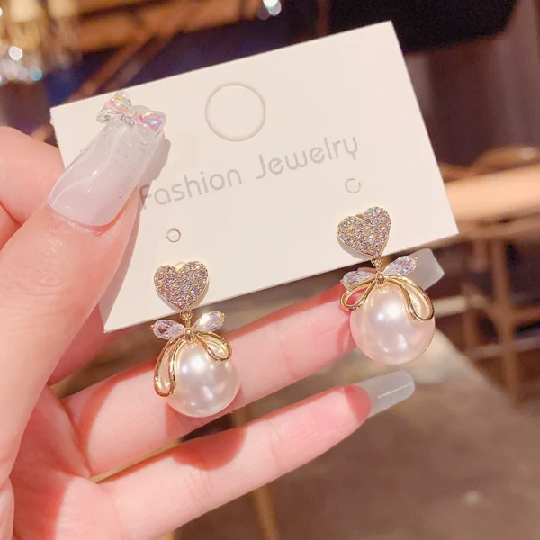 Peach Heart Pearl Earrings 7 - Image 4