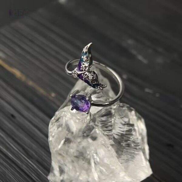 Purple zircon fish tail ring with niche design - Image 3