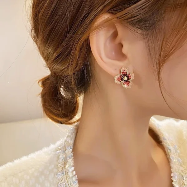 Pink full diamond flower earrings outlets for women's accessories - Image 2
