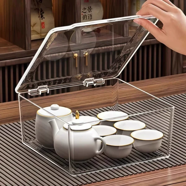 Tea set storage box cover, dust-proof transparent tea - Image 1