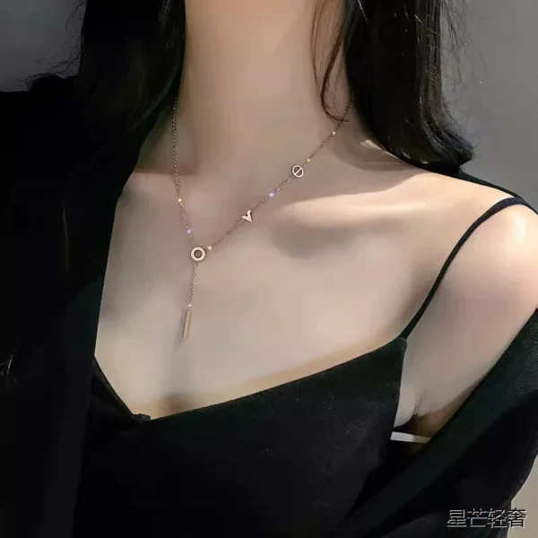 18KLOVE letter titanium steel necklace outlets - Image 1