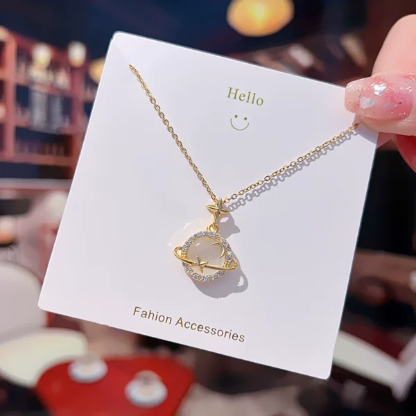 Cat's Eye Stone Planet Necklace - Image 1