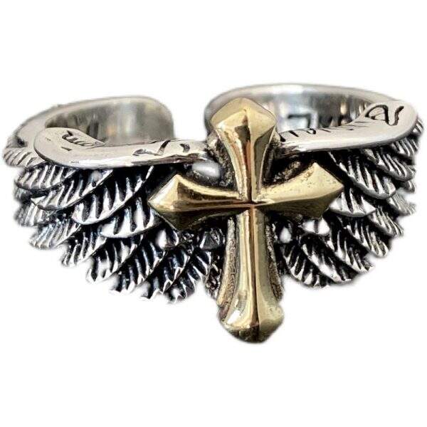 Retro Angel Cross Ring for Men - Image 5