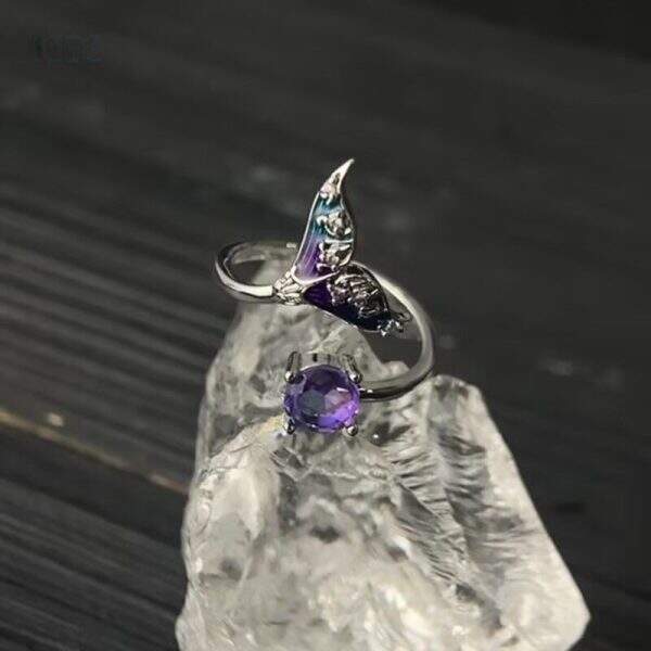 Purple zircon fish tail ring with niche design - Image 5