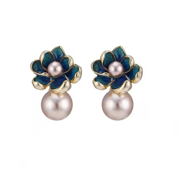 Women's blue flower earrings - Image 5