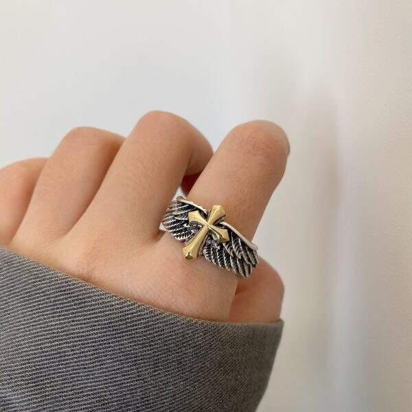 Retro Angel Cross Ring for Men - Image 2