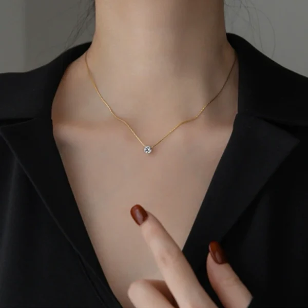 18K gold six claw zircon necklace - Image 2