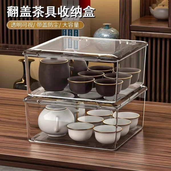 Tea set storage box cover, dust-proof transparent tea - Image 2
