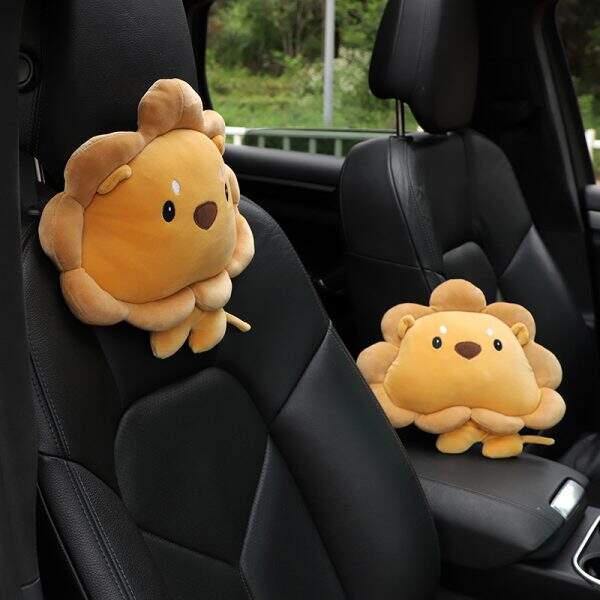 Cartoon car headrest plush lion car decorative neck pillow cushion - Image 2