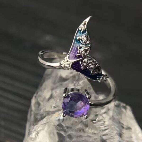 Purple zircon fish tail ring with niche design - Image 2