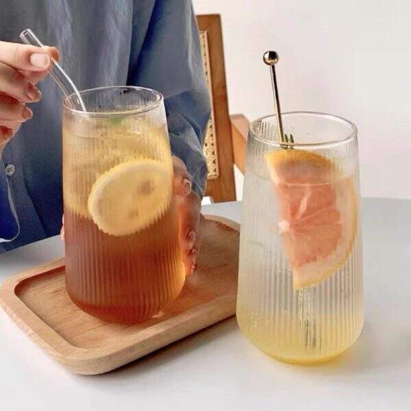 Summer striped high borosilicate glass cold drink cup - Image 2