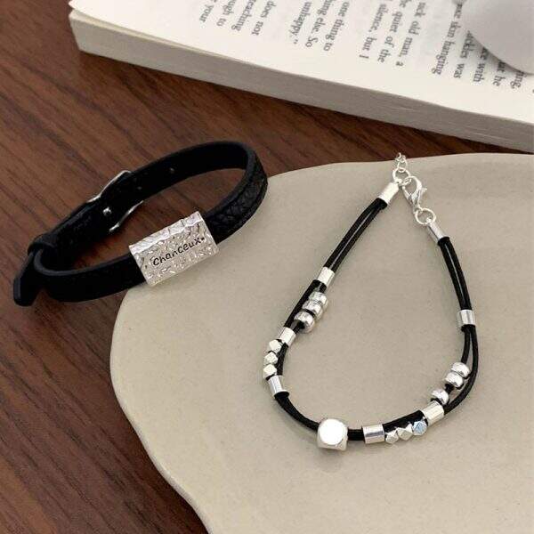 Cool black leather bracelet - Image 2