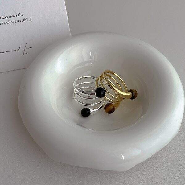 Tiger Eye Stone Metal Spring Ring - Image 2