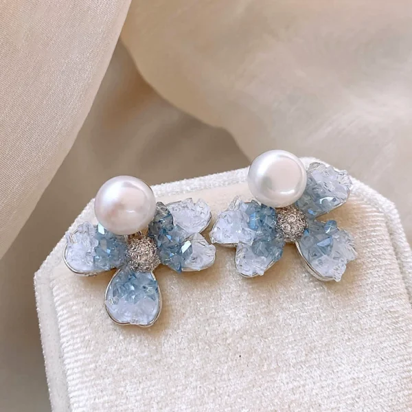 Outlet clearance gradient flower pearl earrings outlets - Image 1